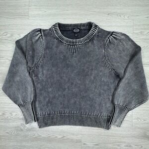 Scoop Women's Sweater Acid Wash Gray Large Puff Sleeve Cotton Knit Pullover 90s